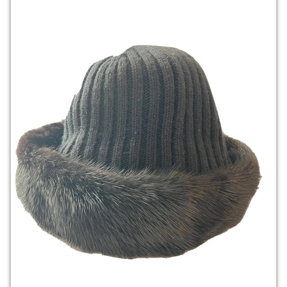 PRADA Mink Fur and Wool Knit Beanie Hat LN00578 size Medium - Picture 5 of 5